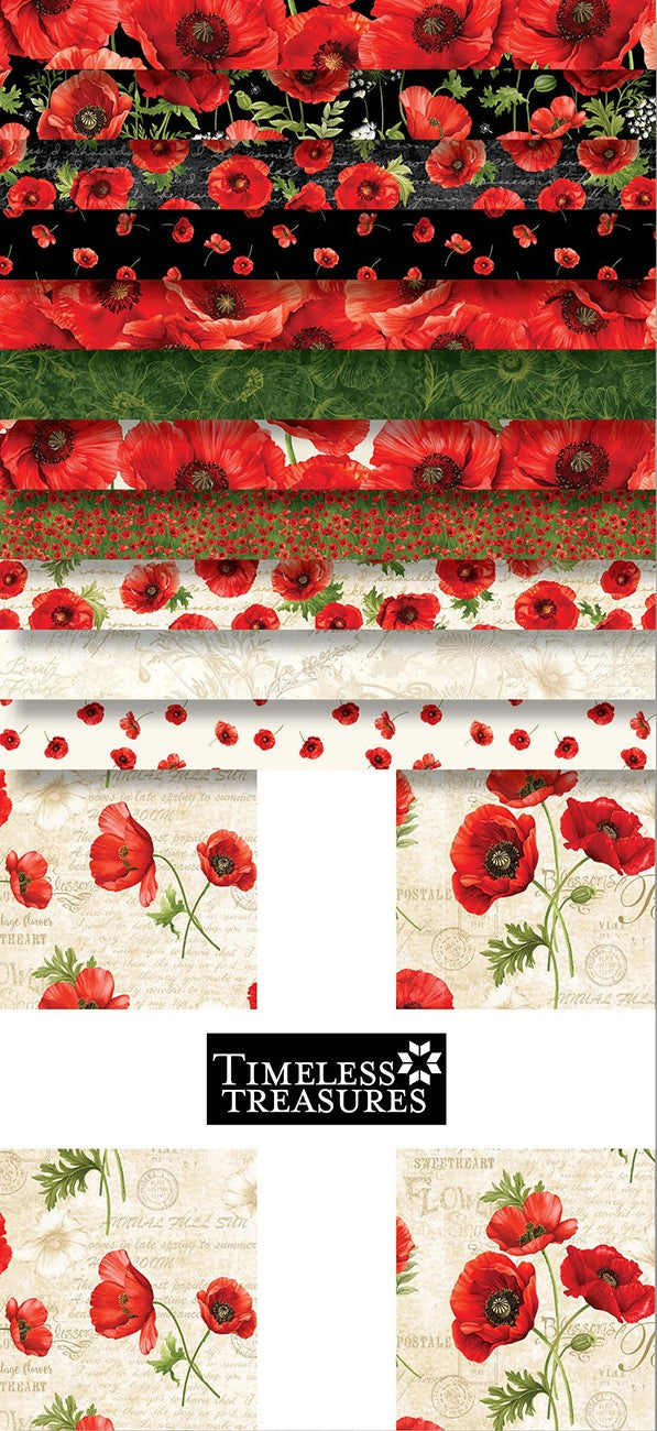 Fabric Timeless Treasures Precuts Poppy Passion 42pc 10" Squares Bundle CP10SQ42-CD-PASSION