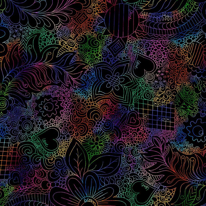 Fabric Timeless Treasures Prism Doodle Floral Impact Extra Wide 108" Wide Back by the Quarter Yard CD3840-PRISM