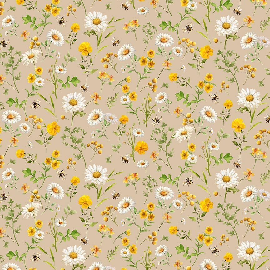 Fabric Timeless Treasures Tan Tossed Daisies You Are My Sunshine by the Quarter Yard FLEUR-CD3884