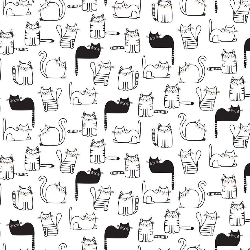 Fabric Timeless Treasures White Cats Nap Time Smitten Kitten by the Quarter Yard CAT-CD2571