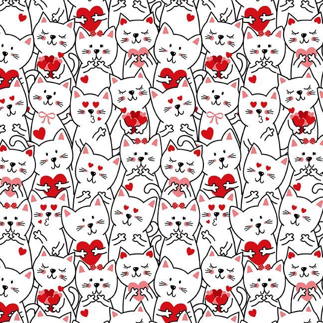 Fabric Timeless Treasures White Packed Cats with Hearts Smitten Kitten by the Quarter Yard GAIL-CD3834