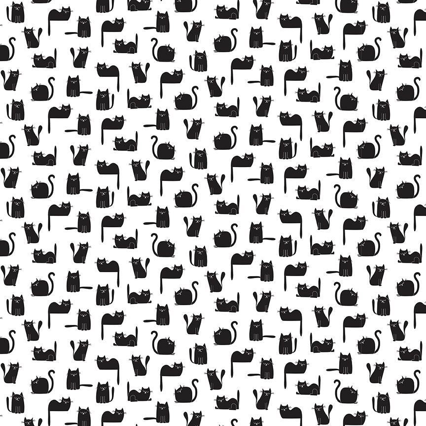 Fabric Timeless Treasures White Tossed Black Cats Smitten Kitten by the Quarter Yard CAT-CD2572