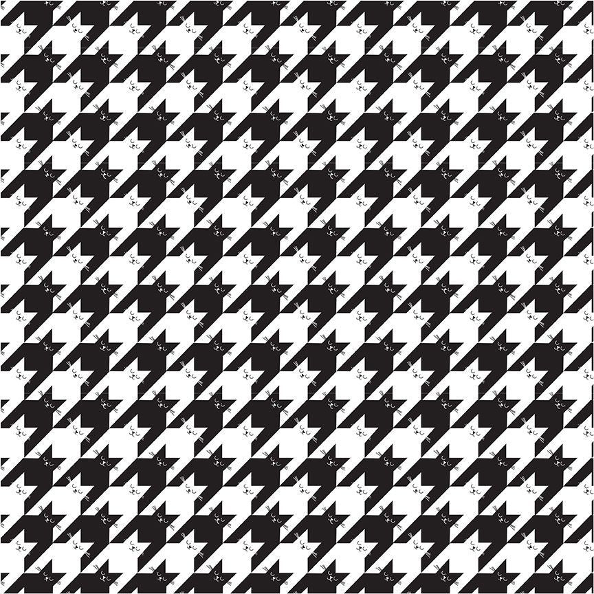 Fabric Timeless Treausures Black Kitty Houndstooth Smitten Kitten by the Quarter Yard CAT-CD2573