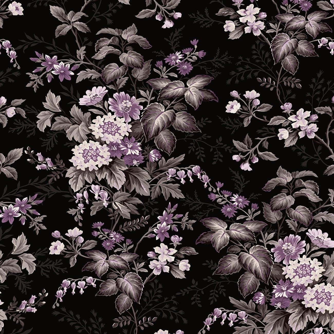 Fabric Wilmington Black Large Floral Blackberry Bramble by the Quarter Yard 98759-969