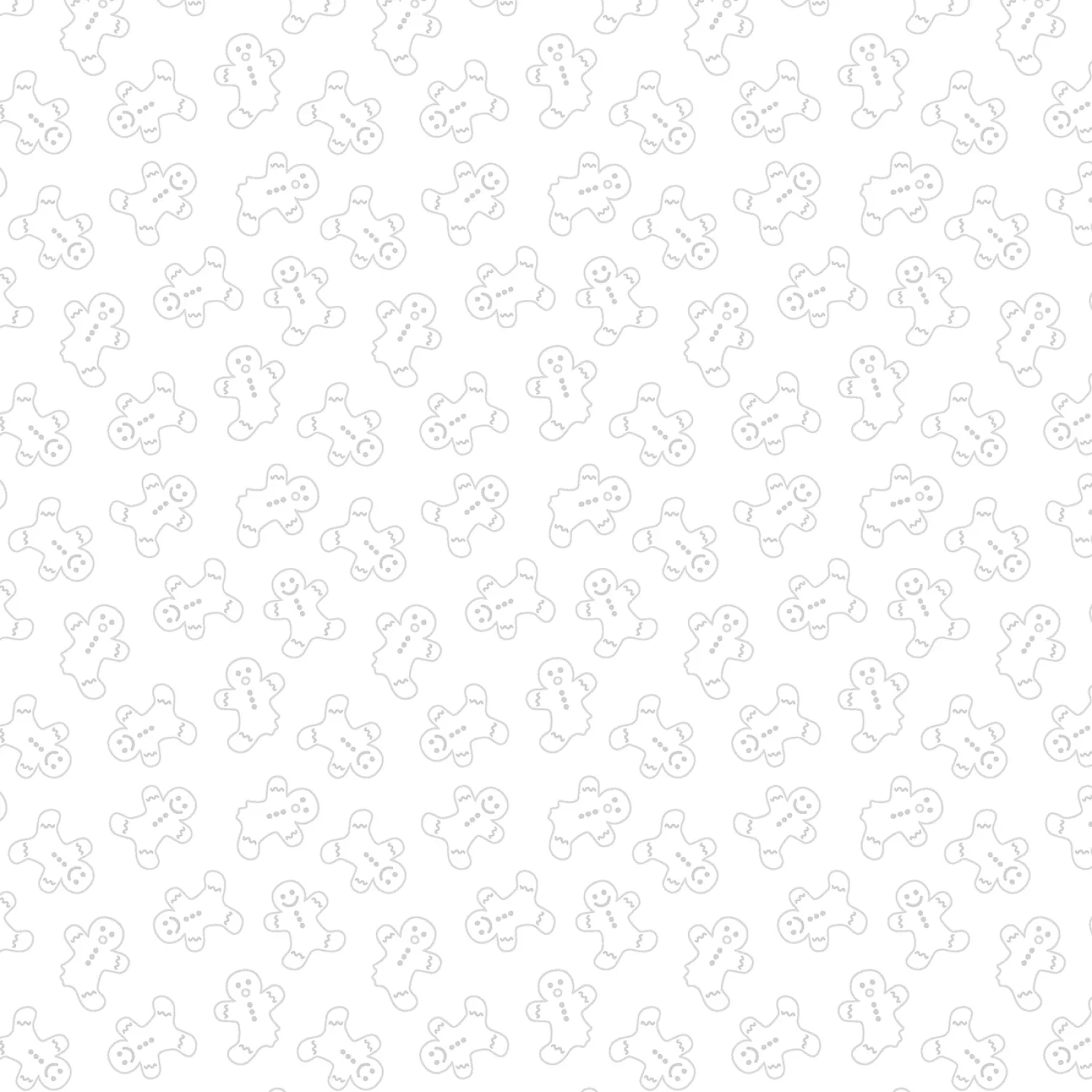 A seamless repeating pattern of small gingerbread men outlined in light gray on a white background.