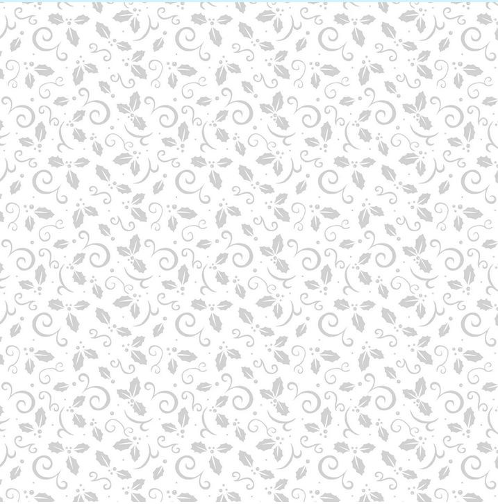 A seamless light gray and white floral pattern featuring delicate leaves, small dots, and elegant scrolling vines.