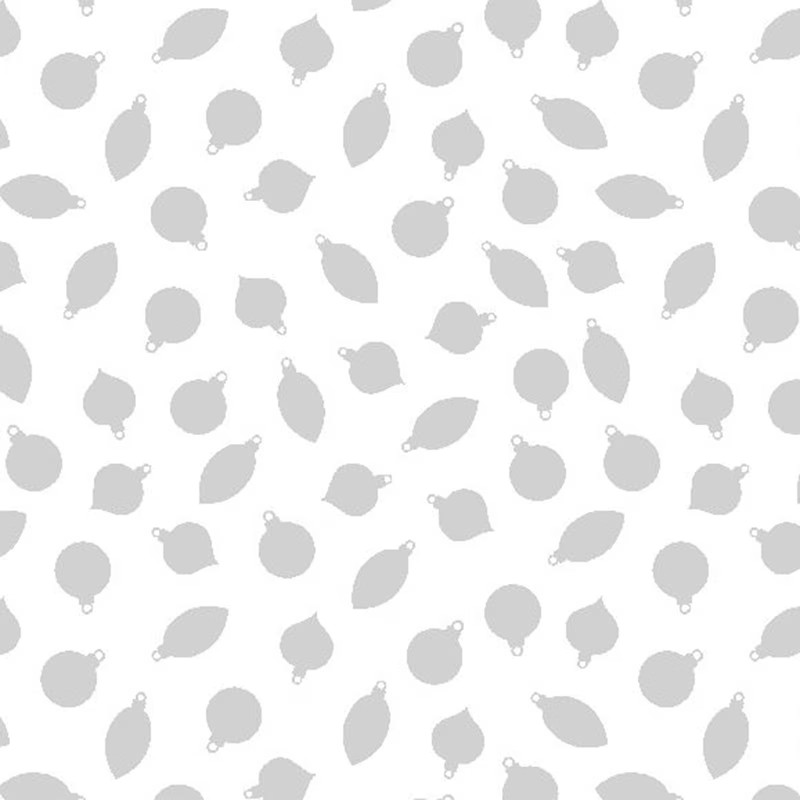 A repeating pattern of light gray Christmas ornament silhouettes on a white background.