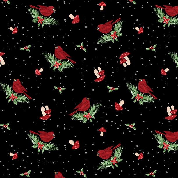 Fabric Wilmington Prints Black Cardinals Snowy Gnomies by the Quarter Yard 49375-937