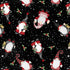Pattern of Christmas gnomes on a black background with snowflakes.