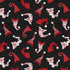 Pattern of red and white Christmas-themed hats on a black background.