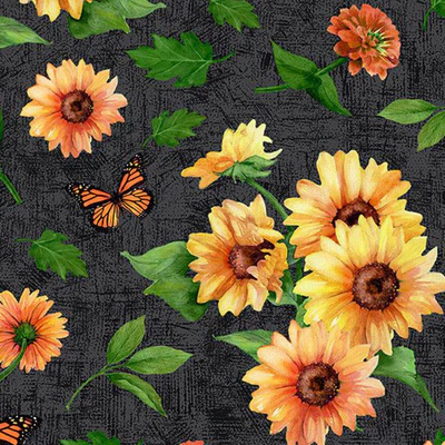 Fabric Wilmington Prints Black Sunflowers Allover Sunshine Whispers by the Quarter Yard 28654-975