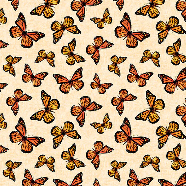 Fabric Wilmington Prints Cream Butterfly Toss Sunshine Whispers by the Quarter Yard 28656-298