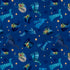 Pattern of blue hats, scarves, and boots on a blue background with stars.