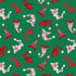 Pattern of red and white Christmas-themed hats on a green background.