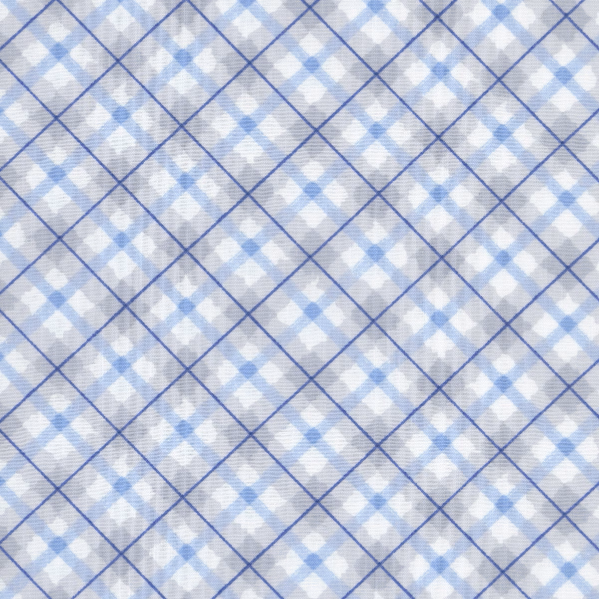 Plaid fabric pattern with blue, gray, and white colors