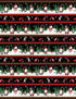 Striped Christmas-themed fabric pattern with Santa Claus, reindeer, and trees.