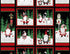 Christmas-themed fabric with Santa Claus, reindeer, and other holiday characters on a black background.