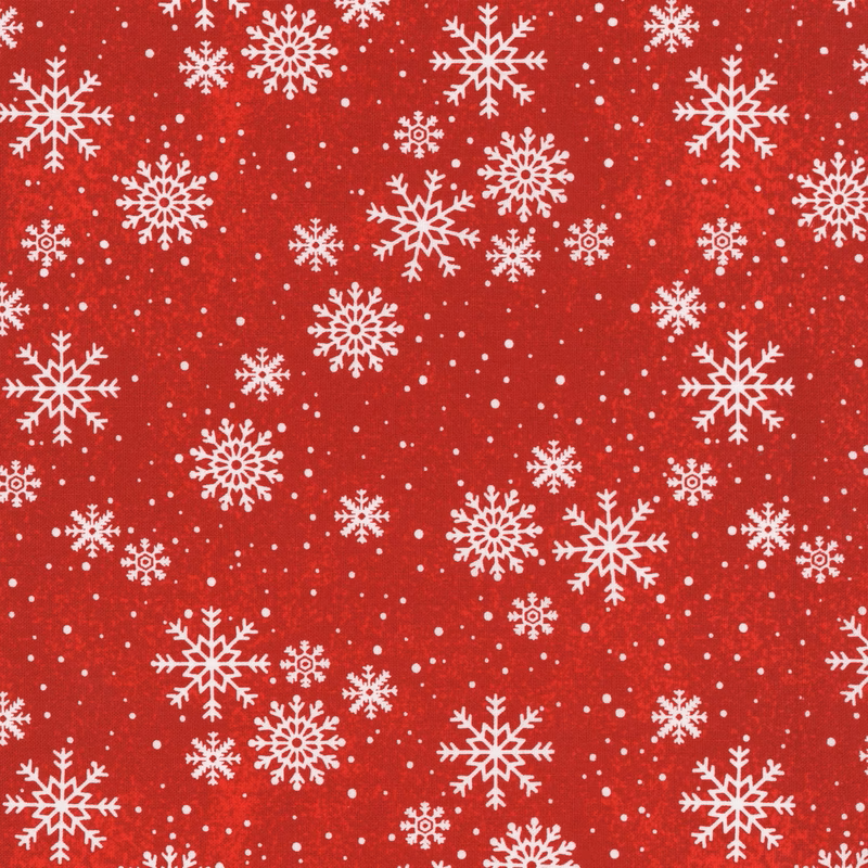 Red fabric with white snowflakes pattern