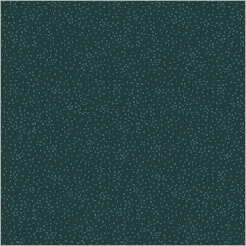 Dark teal fabric with a dense, small-scale light blue floral or ditsy print pattern.