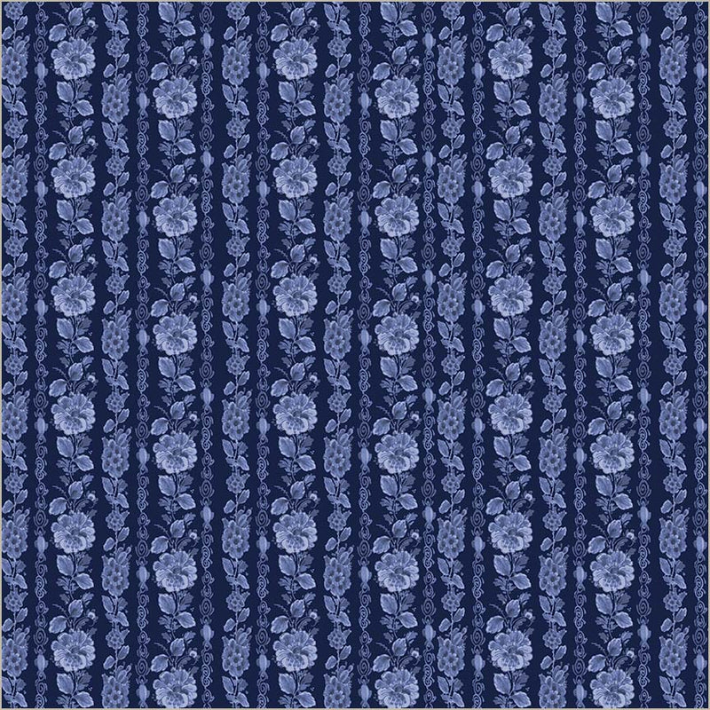 Fabric Windham Delft Blue Garden Rows China Blue by the Quarter Yard 54937-2