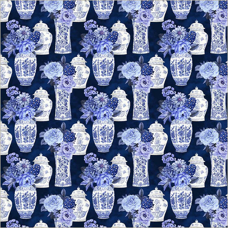 Fabric Windham Delft Blue Porcelain Bouquets China Blue by the Quarter Yard 54935-2