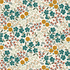 Pattern of blue, orange, and green flowers on a white background