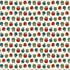A repeating pattern of stylized apples in red, green, and teal on a warm cream background.