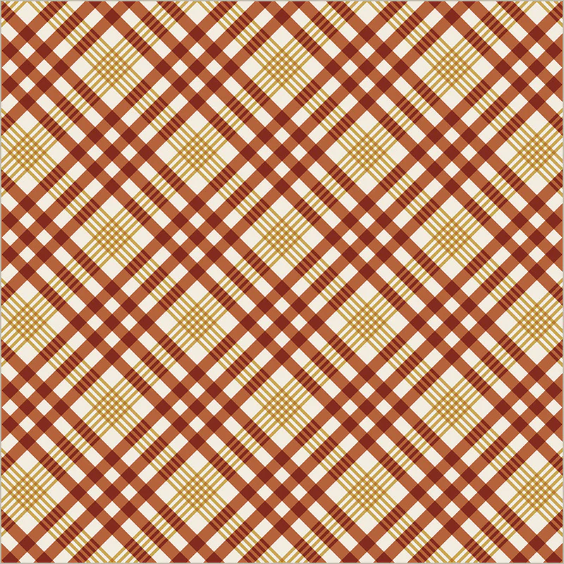 A repeating plaid pattern with diagonal orange-brown and tan stripes on a warm cream background.