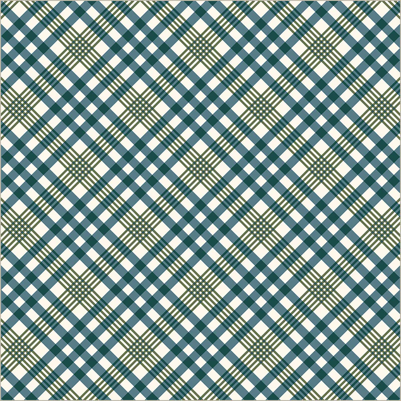 Teal and white plaid pattern on a checkered background