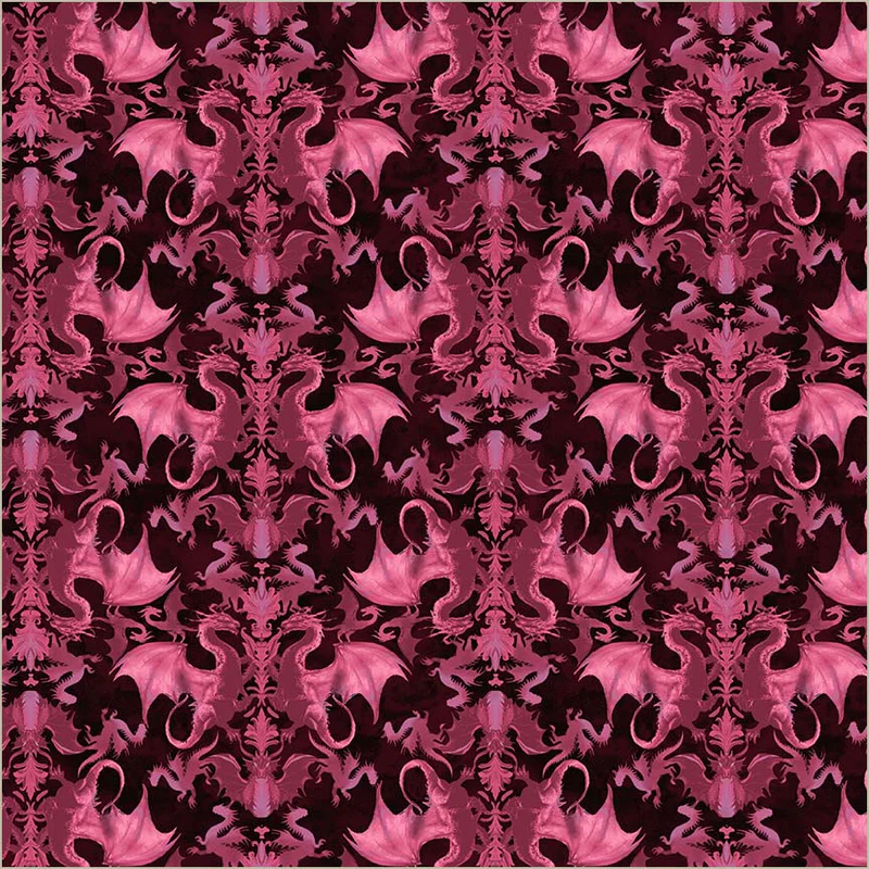 Fabric Windham Magenta Heraldry Dragon Kingdom by the Quarter Yard 54807D-2