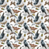 Pattern of birds and butterflies on a white background