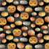 Pattern of jack-o'-lanterns and pumpkins on a black background