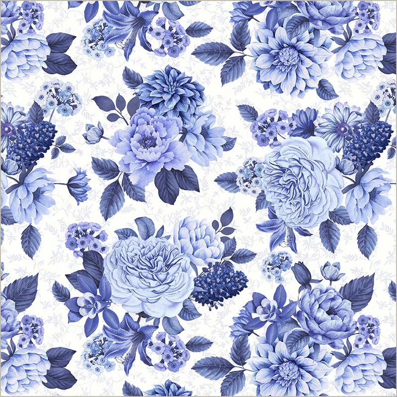 Fabric Windham White Blooming Blues China Blue by the Quarter Yard 54933-1