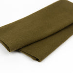 A folded piece of olive green felt fabric on a plain white background.