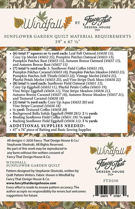 Fancy That Design House Windfall Sunflower Garden Quilt Pattern FTD-250