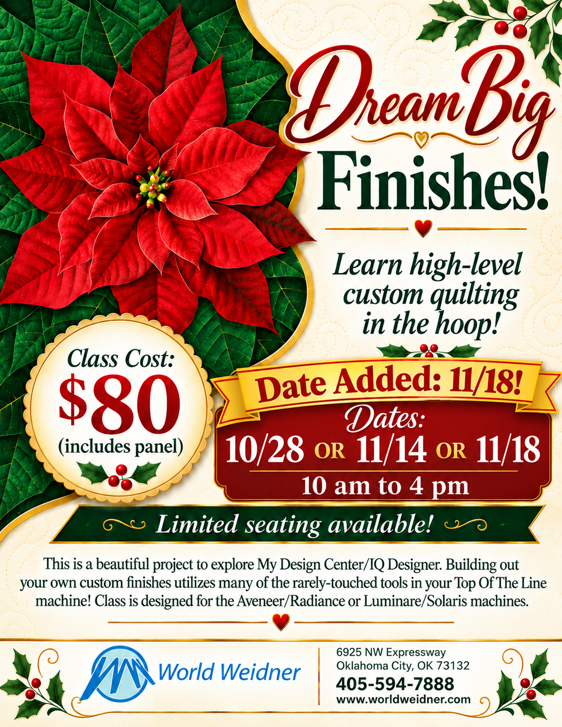 Dream Big Finishes! Quilting Class 10/28, 11/14 or 11/18