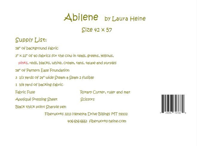 Fiberworks Abilene Cow Collage Applique Pattern LHFW-A30 Supply List