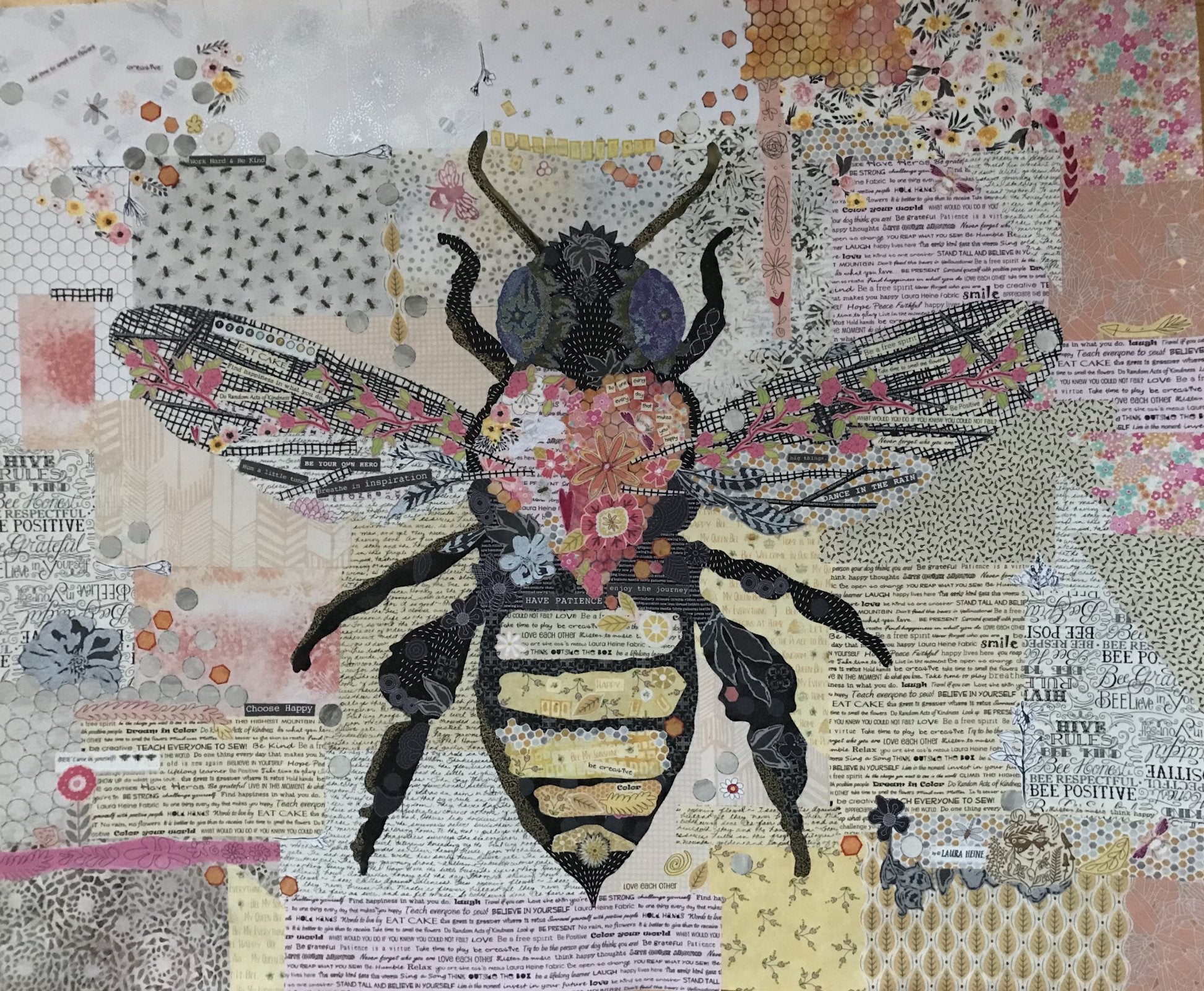 Fiberworks Honey Bee Collage Applique Pattern LHFW-HONEY
