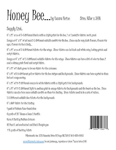 Fiberworks Honey Bee Collage Applique Pattern LHFW-HONEY Supply List
