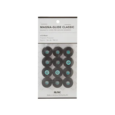 Fil-Tec Magna-Glide Classic Style L Prewound 60wt Embroidery Bobbins 12 Pack Black 60373