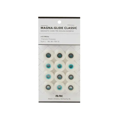 Fil-Tec Magna-Glide Classic Style L Prewound 60wt Embroidery Bobbins 12 Pack White 60372