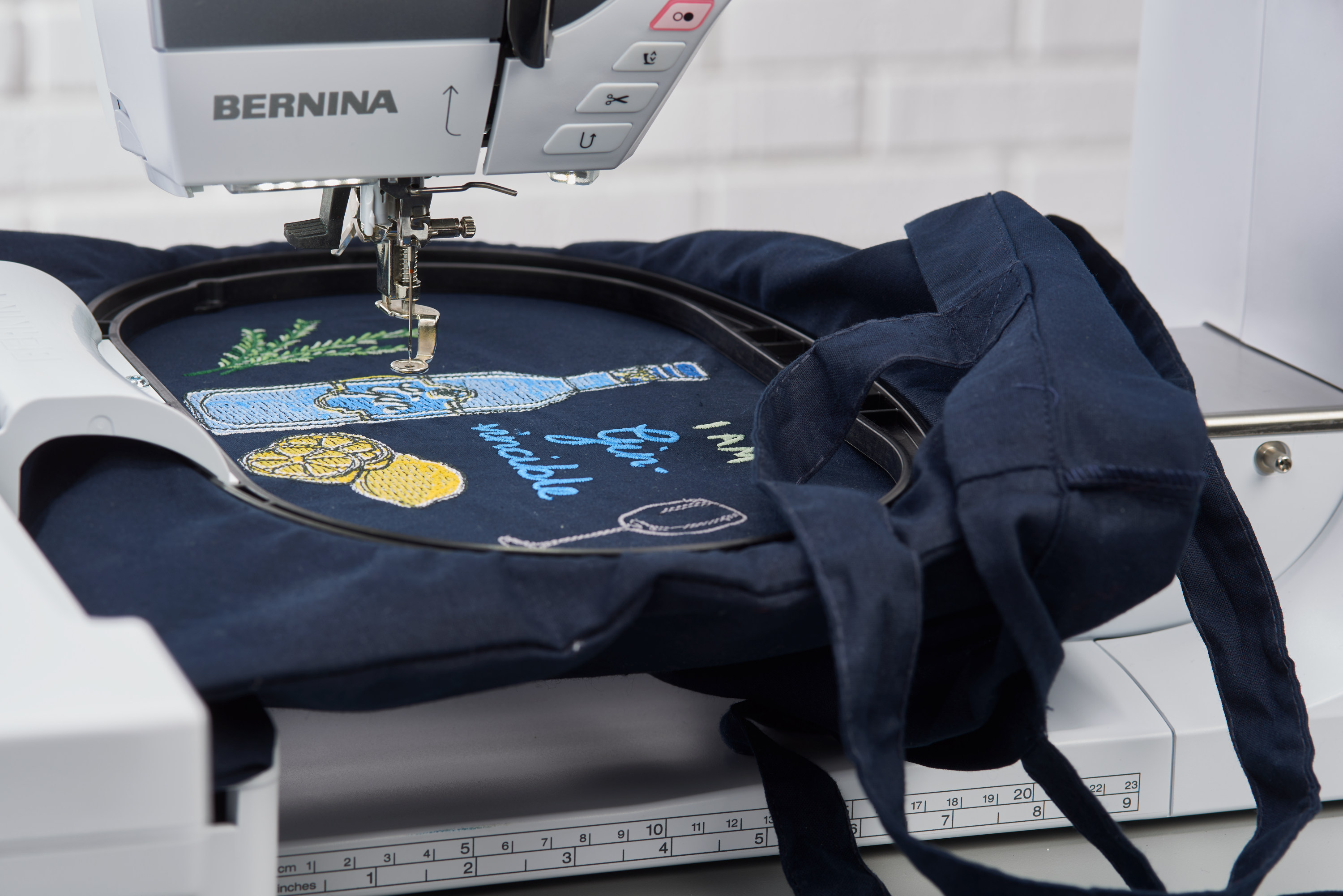 BERNINA 106681.70.00 Large Freearm Embroidery Hoop being used on a bag