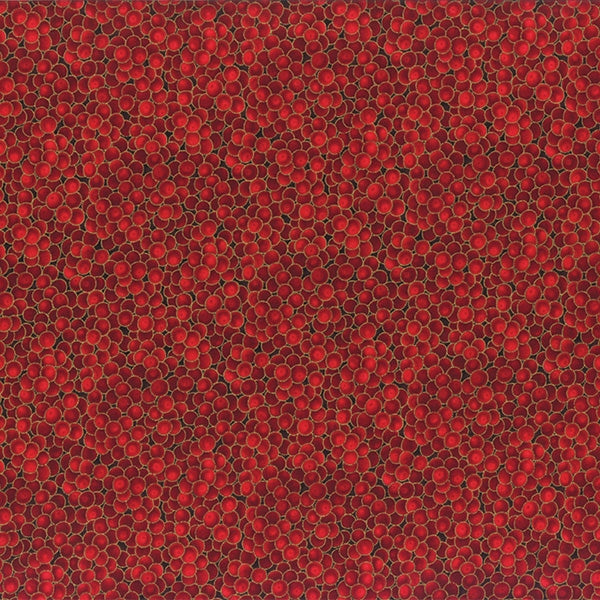 Fabric Hoffman Scarlet/Gold Berries Metallic Holiday Classics by the Quarter Yard G8556-78G
