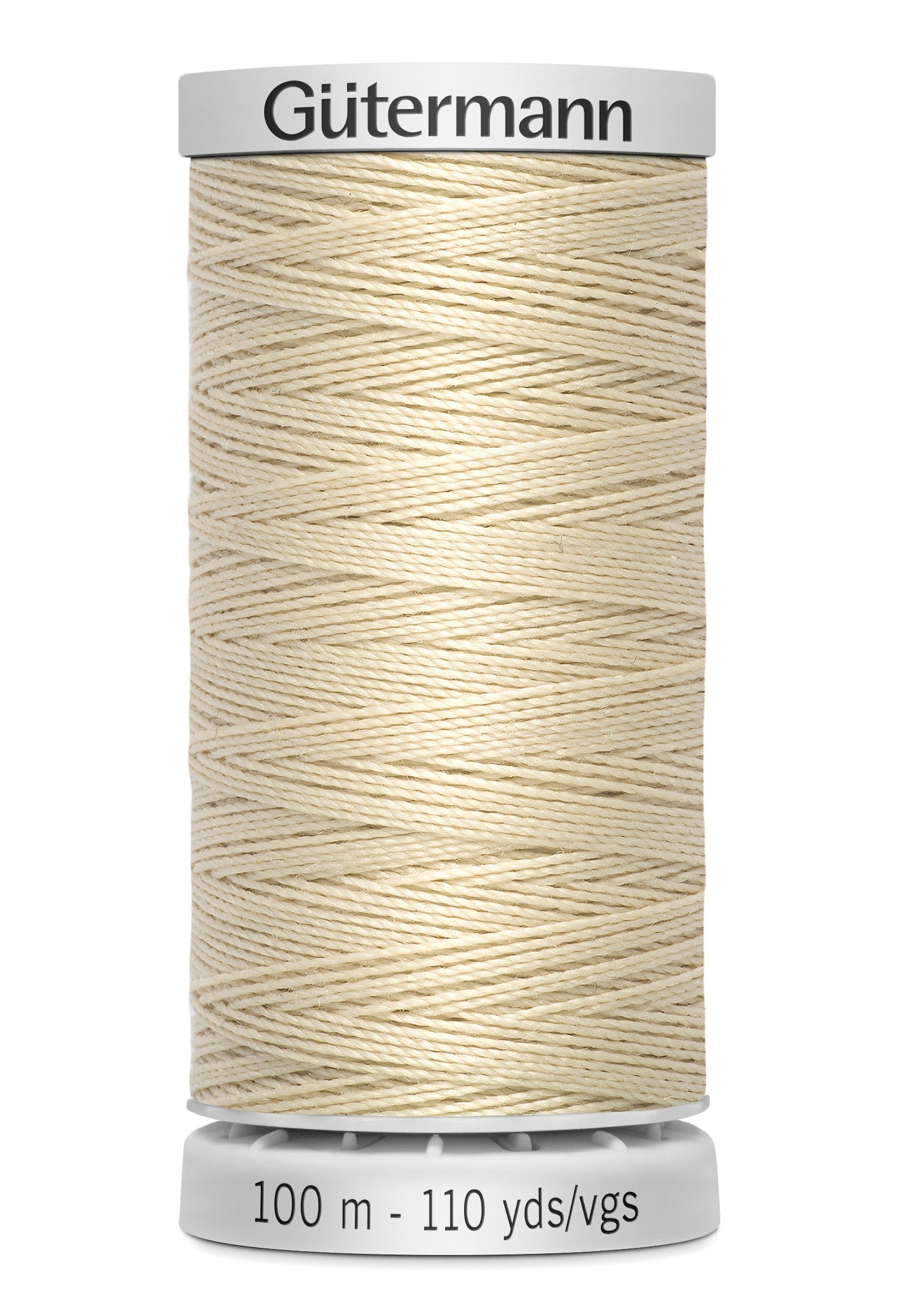 Spool of Gutermann thread on a white background
