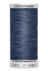 Spool of blue thread with 'Gütermann' branding on a white background