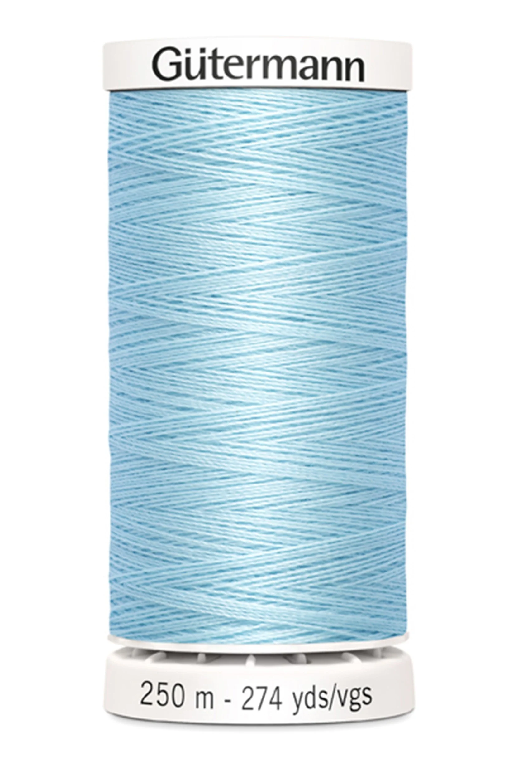 Spool of Gutermann thread on a white background
