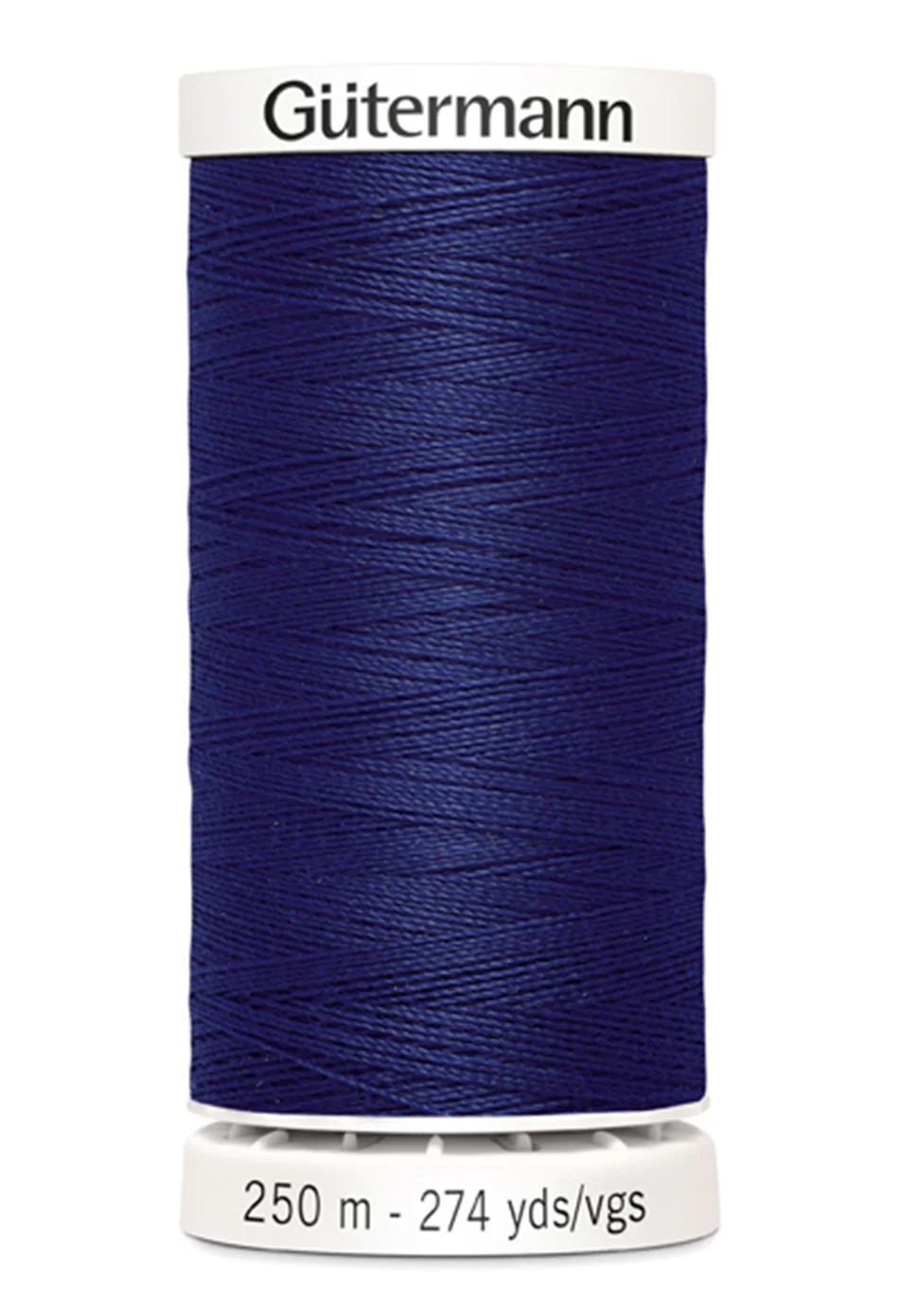 Spool of blue thread with 'Gütermann' branding on a white background