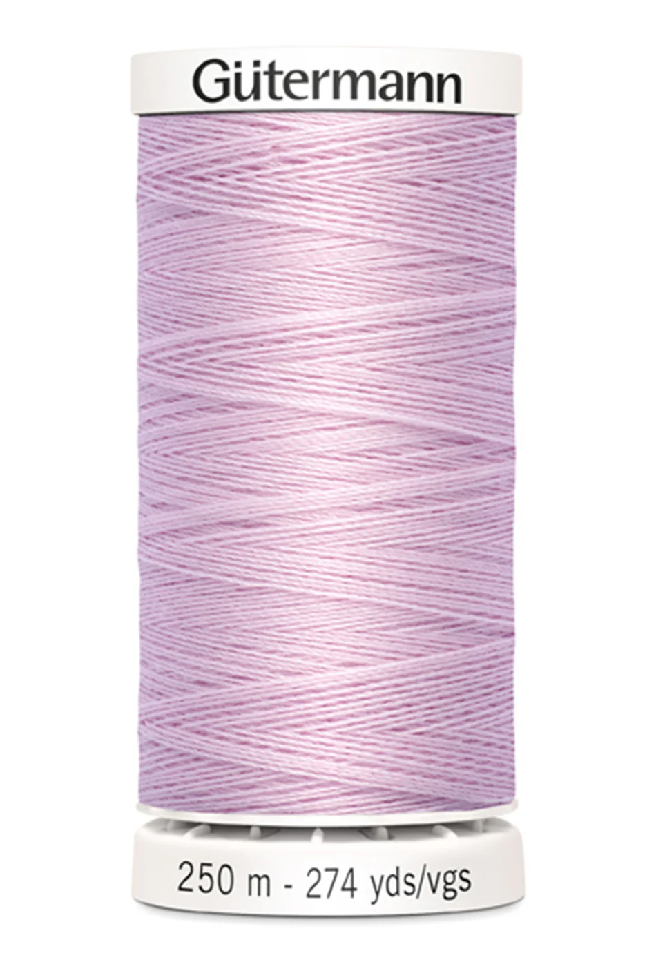 Spool of purple thread with 'Gutermann' branding on a white background