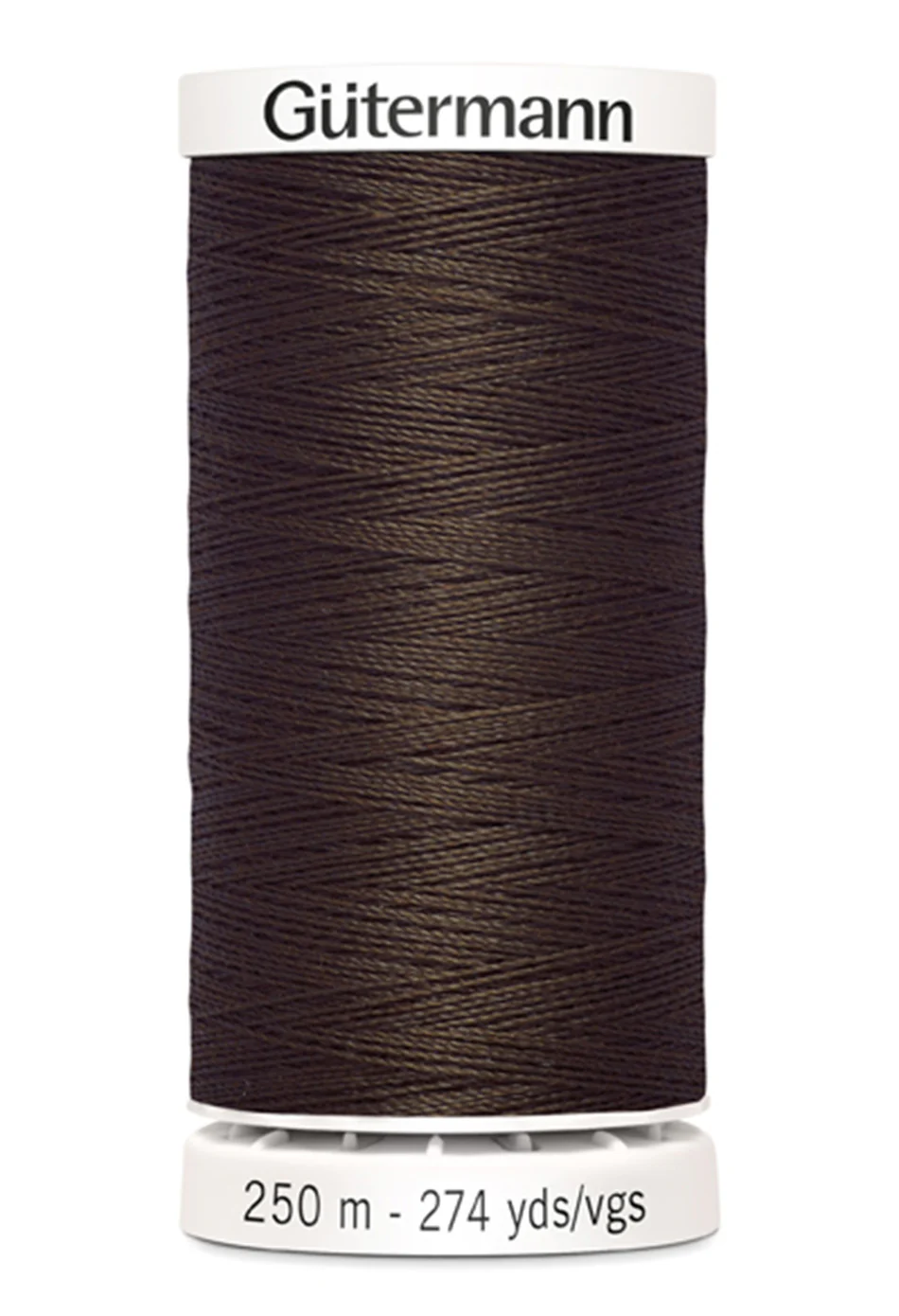 Spool of Gutermann thread in brown color on a white background