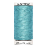 Spool of blue thread with 'Gütermann' branding on a white background